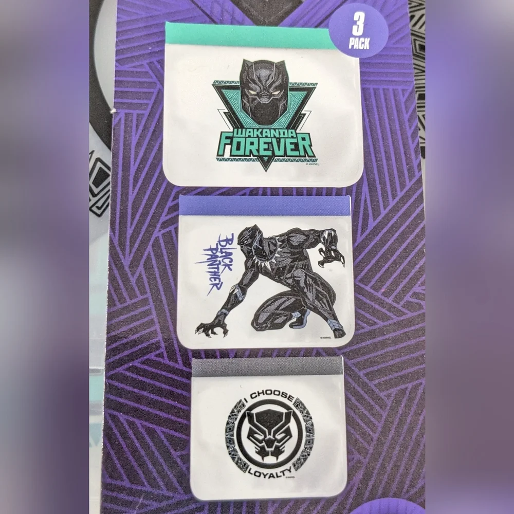 Marvel Black Panther Wakanda Forever 3 Pack Reusable Snack Bags, New With Tag